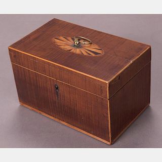 An English Mahogany Tea Caddy with Marquetry Decoration, 19th Century.