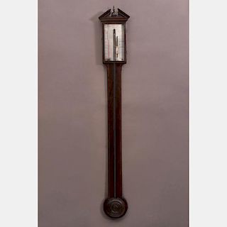 An English Mahogany Stick Barometer by Ortelly Company, London, 18th/19th Century,