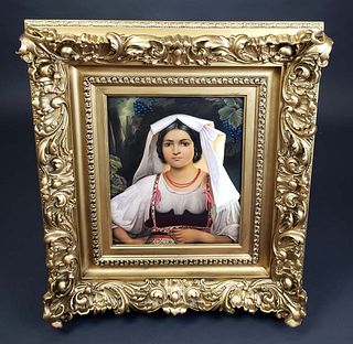 Large KPM Plaque of a Maiden w/ Wine Leafs Circa 1890