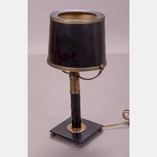 A Diminutive Lamp with Black Tole Painted Shade, 20th Century.