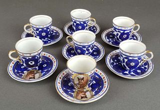 14 pc. Persian Qajar Porcelain Cup & Saucer Set, 19th