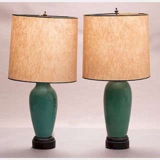 Two Celadon Vases Mounted as Lamps, 19th Century.