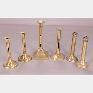 A Group of Six English Brass Candlesticks, 19th/20th Century.