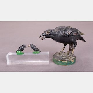 A Group of Three Austrian Cold Painted Black Raven Figures, 19th Century.