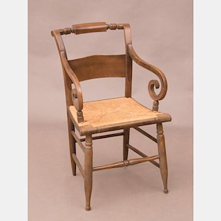 A Federal Style Maple Armchair with Rush Seat, 19th/20th Century.