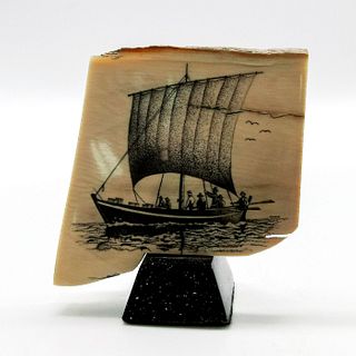 Vintage Bone Carving of a Ship by Clayton Black Marble Base