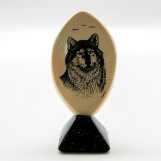 Vintage Bone Carving of a Wolf by Clayton Black Marble Base