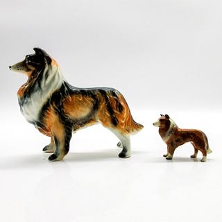 2 Vintage Colored Porcelain Figurines Collie Dogs