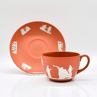 2pc Wedgwood Terracotta Jasperware Flat Cup and Saucer