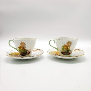 4pc Vintage Shelley England Heather Tea Cup and Saucer Set