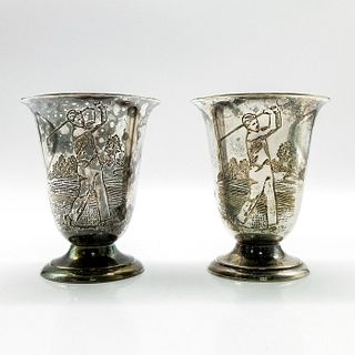 2 Antique Silver Plate Golf Trophy Cups 1939 Allan Thompson