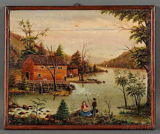 American School, 19th Century      Naive Landscape, Possibly Pennsylvania.