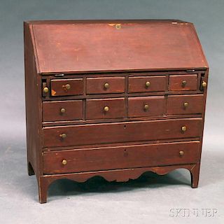 Country Red-painted Pine Slant-lid Desk