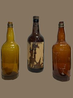 Collection of Large Vintage Advertising Display Glass Whiskey Bottles 
