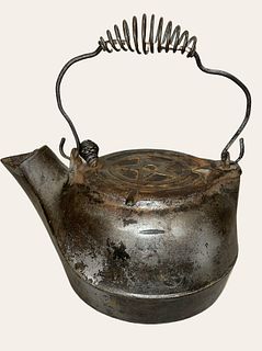 Antique Cast Iron Stovetop Kettle With Star Design
