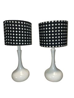 Pair Mid Century White Droplet Table Lamps