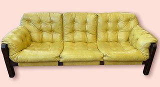 After LAFER Mustard Yellow Mid Century Leather Couch 