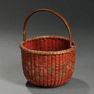 Paint-decorated Circular Swing-handled Nantucket Basket