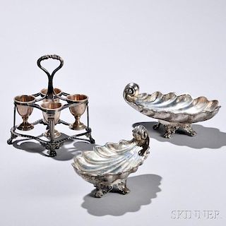 Three Pieces of George III/IV Sterling Silver Tableware, London, two shell-form dishes, 1797-98, Richard Crossley & George Smith IV, ma