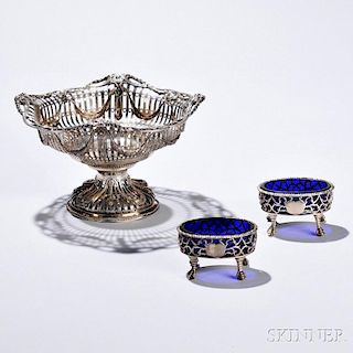 Three Pieces British Sterling Silver Tableware, a Victorian neoclassical-style reticulated compote, 1891-92, Frazer & Haws, maker, ht.
