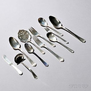Durgin "Fairfax" Pattern Sterling Silver Flatware Service, New Hampshire, early 20th century, assorted monograms, eighteen teaspoons, t