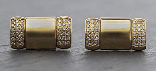 18K Yellow Gold  Pave Diamond Bar Cufflinks