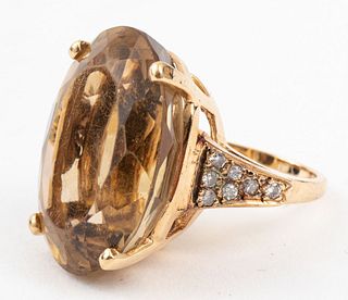 Vintage 14K Yellow Gold Citrine Diamond Ring