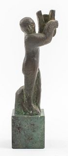 John McDonnell Attr. 'Harpist' Bronze Sculpture