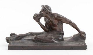 Adolf Josef Pohl 'Resting Worker' Bronze Sculpture