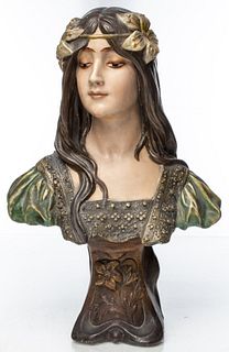 Art Nouveau Ceramic Bust of a Maiden