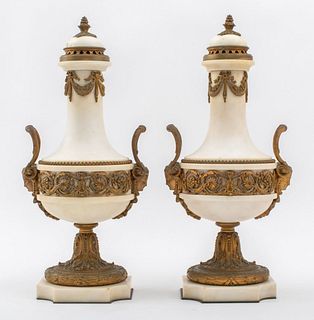 Louis XVI Neoclassical Style Bronze Marble Urns Pr