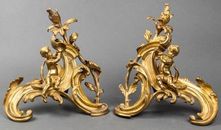 Louis XV Style Gilt Bronze Figural Chenets, Pair