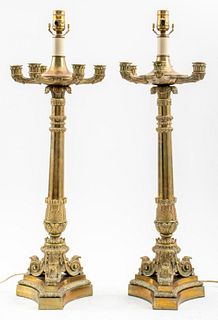Charles X Gilt Brass Candelabra Lamps, Pair