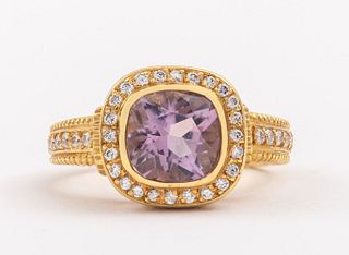 18K Judith Ripka Diamond Amethyst Ring