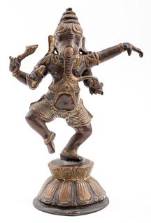 Patinated & Gilt Bronze Dancing Ganesha Sculpture