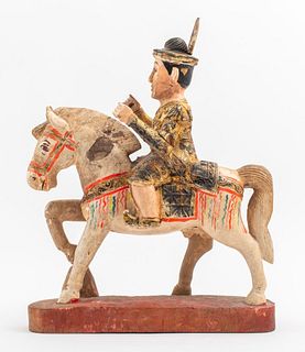 Burmese Painted & Gilt Wood Mounted Nat Sculpture