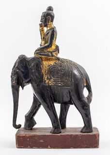 Burmese Painted & Gilt Wood Nat Elephant Rider