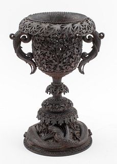 Anglo-Indian Burmese Carved Wood Chalice