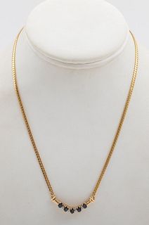 14K Yellow Gold Diamond Sapphire Necklace