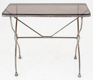 French Steel Garden Table with Glass Top