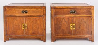 Asian Modern Small Mahogany Cabinets, Pair