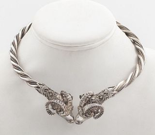 Sterling Silver Ram Head Choker Necklace