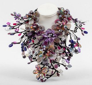 Vintage Vilaiwan Amethyst & Lapis Floral Necklace