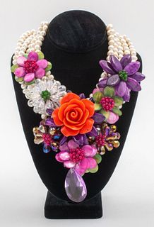 Vintage Vilaiwan Freshwater Pearl Floral Necklace