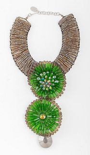 Vintage Vilaiwan Iridescent & Green Bead Necklace