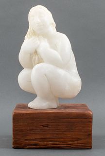 J. West Signed Alabaster Sculpture Of Woman