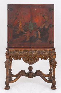 Baroque Style Faux Lacquer Cabinet on Stand