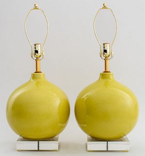 Modern Ceramic & Lucite Table Lamps, Pair