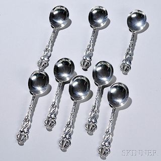 Eight Tiffany & Co. "Ailanthus" Pattern Sterling Silver Soupspoons