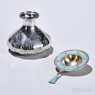 Tiffany & Co. Sterling Silver Vase and David Andersen Sterling Silver and Enamel Tea Strainer